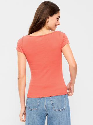 Camiseta Ajustada con Cuello Barco