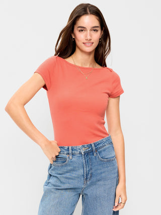 Camiseta Ajustada con Cuello Barco