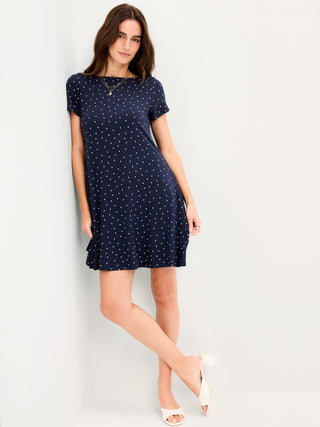 Vestido Manga Corta con Detalle Vuelo