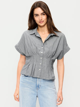 Camisa Ajustada De Manga Corta Con Botones Y Cintura Ceñida.
