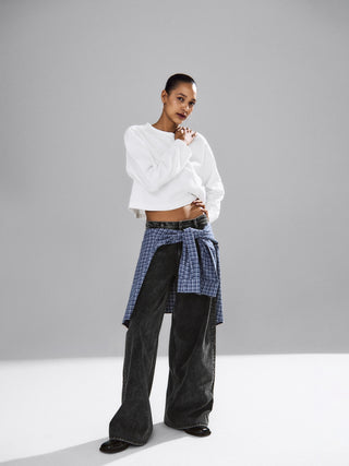 Jeans Holgados Talle Medio con Bolsillos