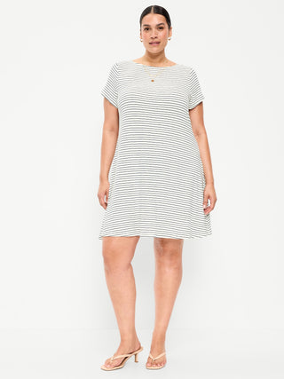Vestido Cuello Redondo con Estampado Rayas