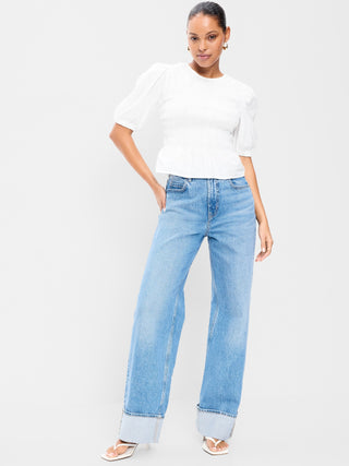 Blusa Peplum con Mangas Abullonadas y Fruncido