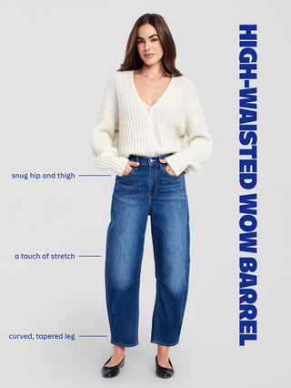 Jeans de tiro alto Wow Barrel con dobladillo al tobillo.