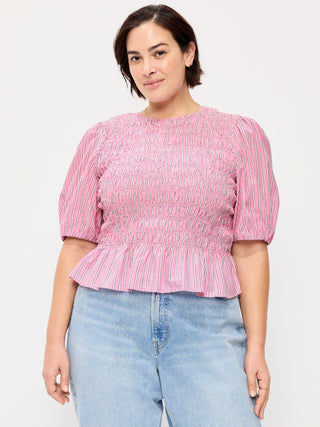 Blusa Peplum con Mangas Abullonadas y Fruncido