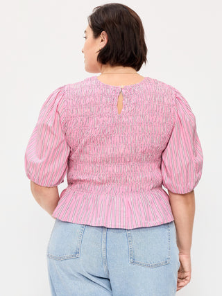 Blusa Peplum con Mangas Abullonadas y Fruncido