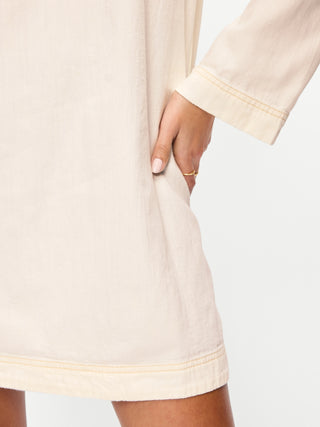 Vestido Denim Cuello V con Manga Acampanada