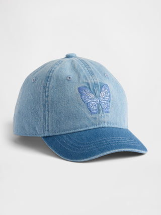 Gorra de béisbol de mezclilla con mariposa para niños.
