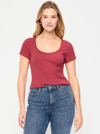 Ribbed Heart Neck T-shirt
