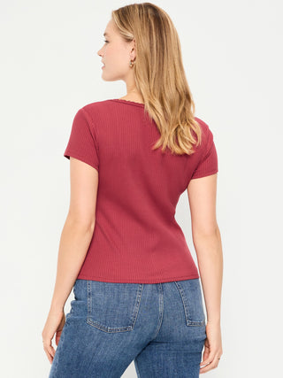 Ribbed Heart Neck T-shirt