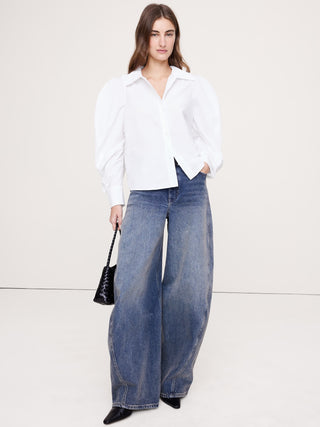 Camisa Manga con Volumen de Algodón