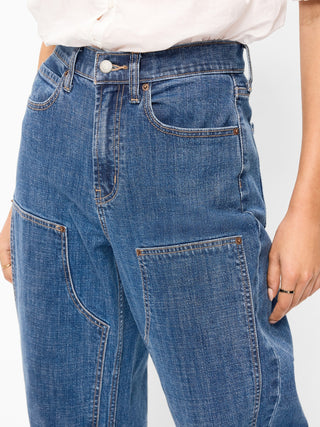 Jeans Barrel Talle Alto con Bolsillos