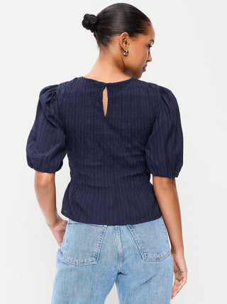 Blusa Peplum con Mangas Abullonadas y Fruncido