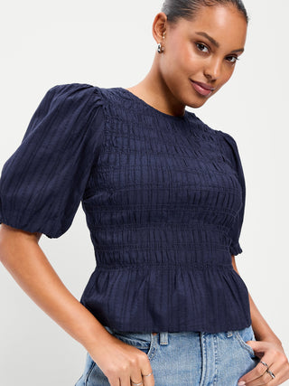 Blusa Peplum con Mangas Abullonadas y Fruncido
