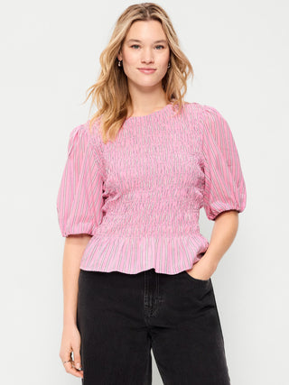 Blusa Peplum con Mangas Abullonadas y Fruncido