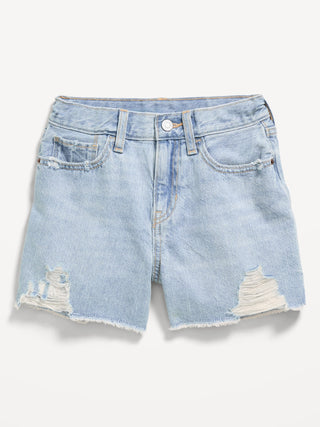 High-Waisted Ripped Frayed-Hem Jean Shorts for Girls.
