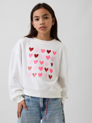 Sudadera Cuello Redondo con Flor de Lentejuelas, Niña