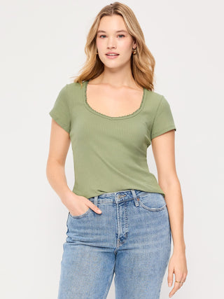 Ribbed Heart Neck T-shirt