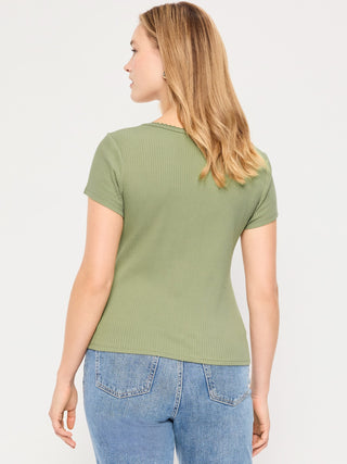 Ribbed Heart Neck T-shirt