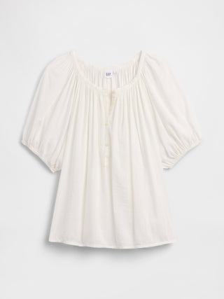 Camisa Oversized con Mangas Abullonadas de Algodón