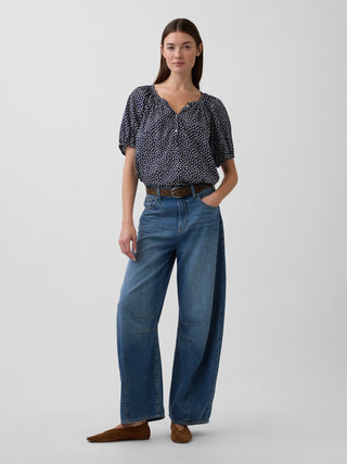 Camisa Oversized con Mangas Abullonadas de Algodón