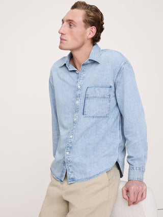 Camisa Denim Manga Larga con Bolsillo
