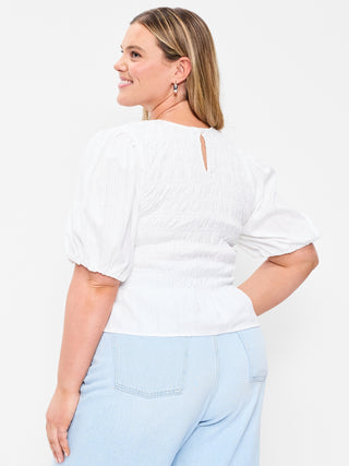 Blusa Peplum con Mangas Abullonadas y Fruncido
