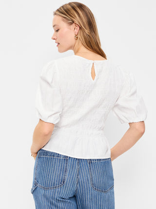 Blusa Peplum con Mangas Abullonadas y Fruncido