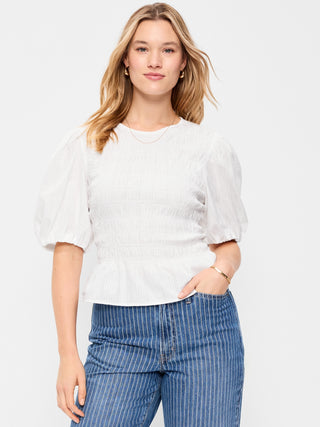 Blusa Peplum con Mangas Abullonadas y Fruncido