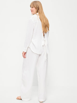 High Waist Crinkled Effect Pants with Pockets