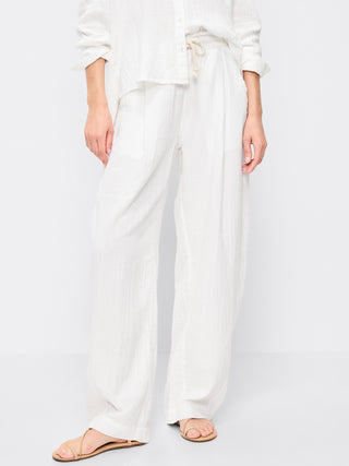 High Waist Crinkled Effect Pants with Pockets