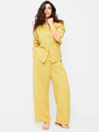 High Waist Crinkled Effect Pants with Pockets