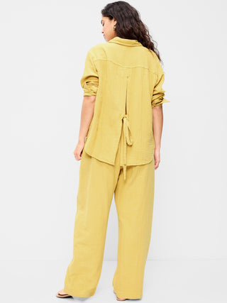 High Waist Crinkled Effect Pants with Pockets