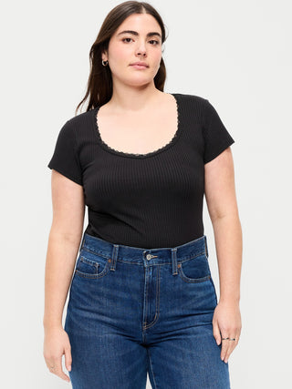 Ribbed Heart Neck T-shirt
