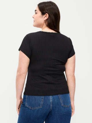 Ribbed Heart Neck T-shirt