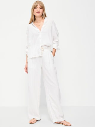High Waist Crinkled Effect Pants with Pockets