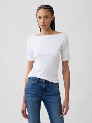 Modern Ribbed Boatneck Top.