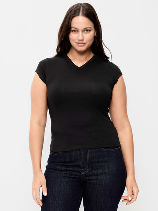 Camiseta Ajustada Cuello V de Algodón