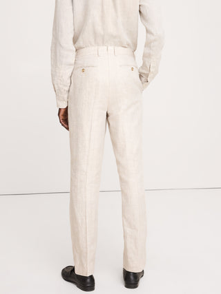 Pantalón de traje entallado de lino con diseño de espiguilla.