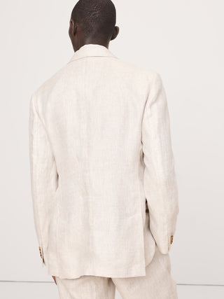 Chaqueta de traje entallada de lino con diseño de espiguilla.