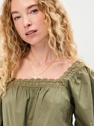 Camisa Manga Larga con Ribete de Encaje