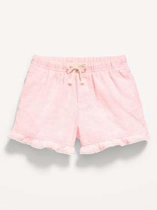 Shorts con volantes en mezcla de lino para niñas pequeñas.