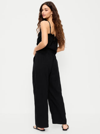 High Waist Crinkled Effect Pants with Pockets