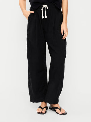 High Waist Crinkled Effect Pants with Pockets