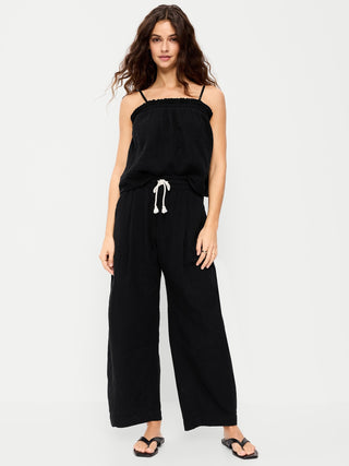 High Waist Crinkled Effect Pants with Pockets