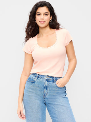 Ribbed Heart Neck T-shirt