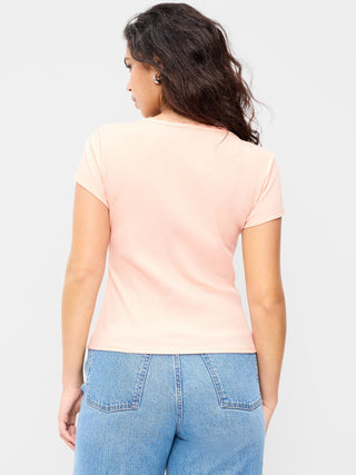 Ribbed Heart Neck T-shirt
