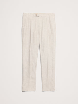 Pantalón de traje entallado de lino con diseño de espiguilla.