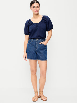 Short Denim Holgado Talle Alto con Bolsillos