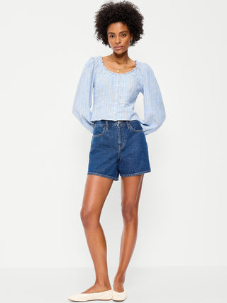 Short Denim Holgado Talle Alto con Bolsillos